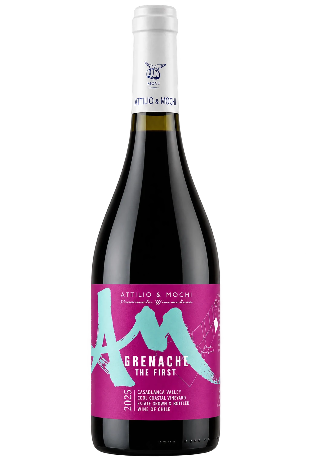Botella de AM Grenache The First 2023 de Attilio & Mochi