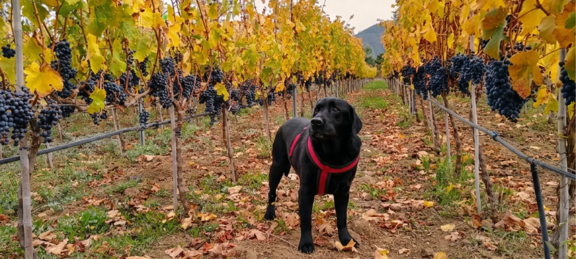 Franc entre las hileras otoñales de Cabernet Franc